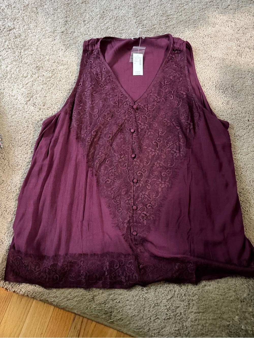 Maurices Lace-Front V-Neck Tank in Deep Plum